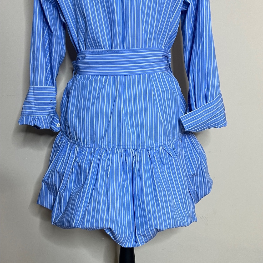 👔🐬🏳️NWT Elegant Blue Striped Shirt Mini Bubble Dress - Picture 13 of 17